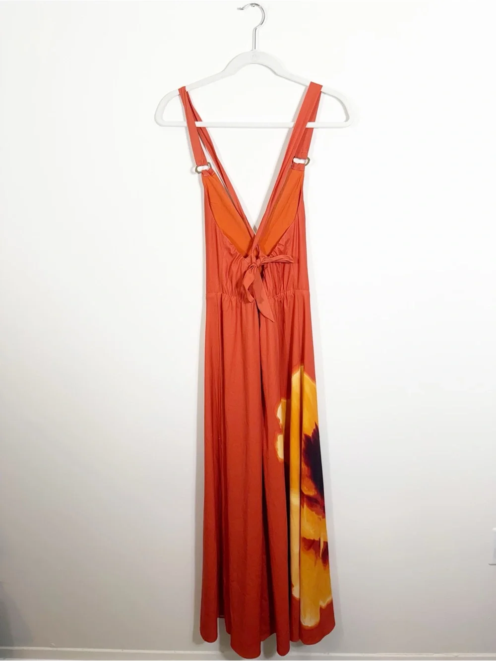 Abercrombie Dipped Waist Hardware Maxi Dress Orange Floral Size XS - Picture 7 of 8